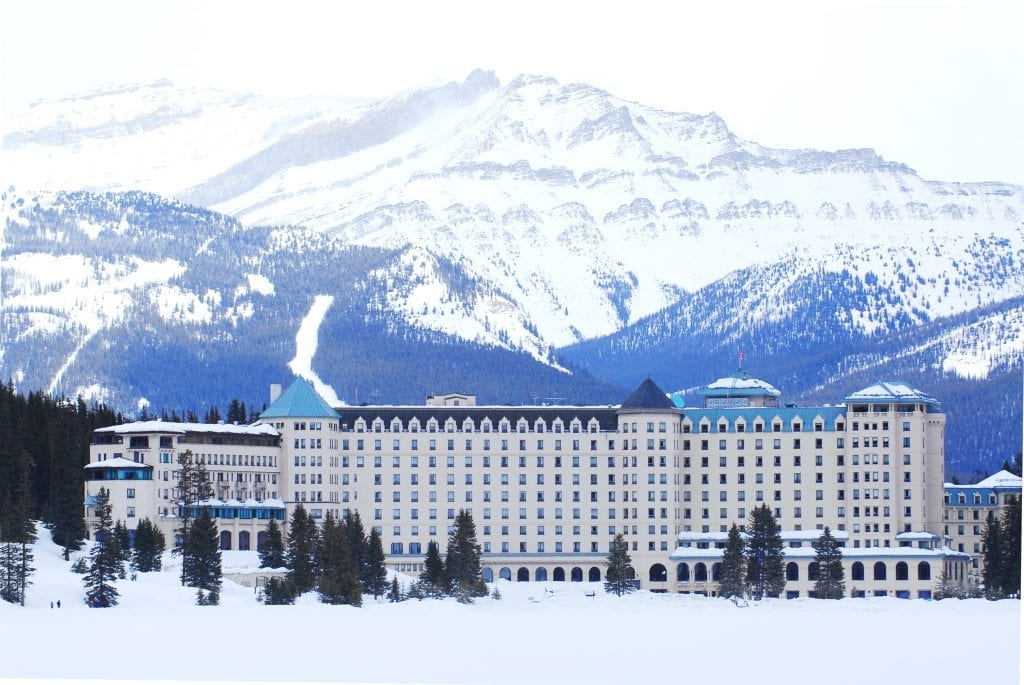 Chateau Lake Louise in Canadian Rocky mountains in winter