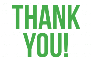 Thank you in green centred on a white background