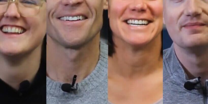 Cover image for the video series "Stories from the Field" which include 4 smiling heads divided vertically